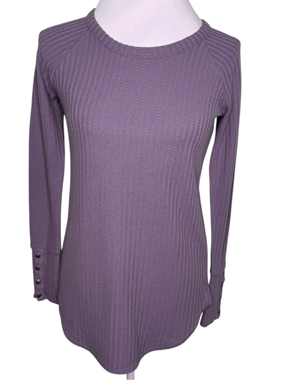 Chaser Purple Waffle Knit Tunic Top Small Long Sleeve Button Cuffs